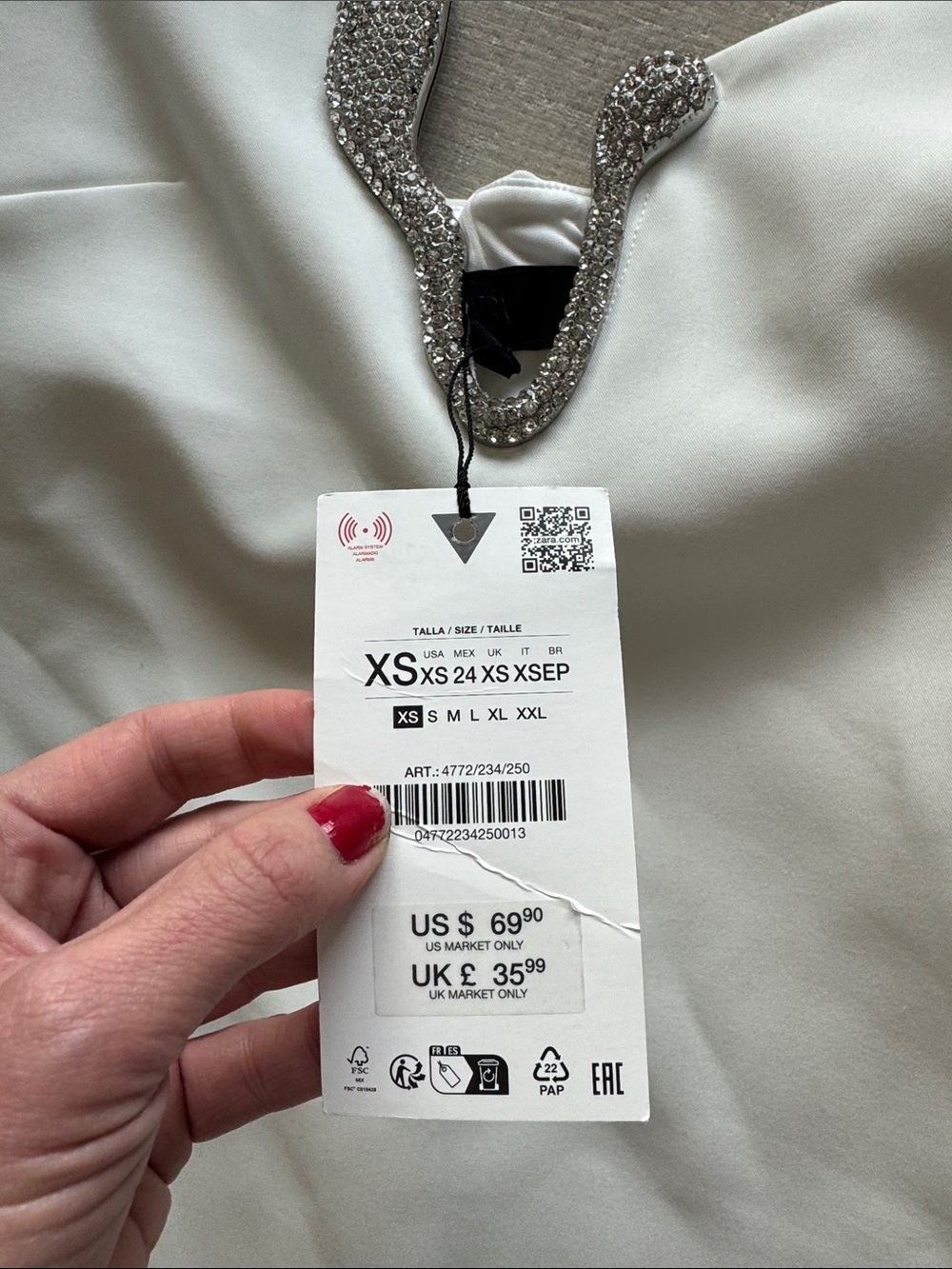Zara Cream Strapless Mini Dress with Silver Embellished V-Neck - Picture 4 of 5